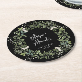 Dessous De Verre Rond Elégante aquarelle florale noir et blanc