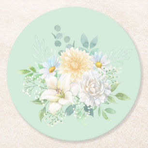 Dessous De Verre Rond Elégante Aquarelle Pastel Floral Garden Flowers
