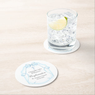 Dessous De Verre Rond Élégante Bleu Ruban Bow Confirmation Party