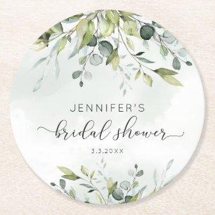 Dessous De Verre Rond Elégante douche nuptiale du feuillage eucalyptus