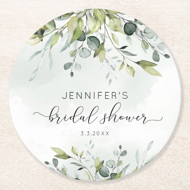 Dessous De Verre Rond Elégante douche nuptiale du feuillage eucalyptus (Devant)