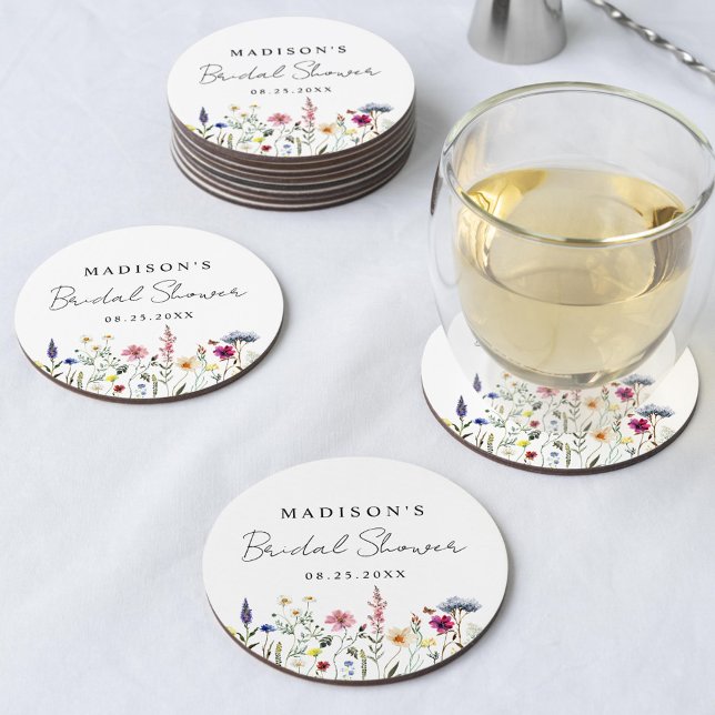 Dessous De Verre Rond Élégante Fête des mariées de prairie Fleur sauvage (Créateur téléchargé)