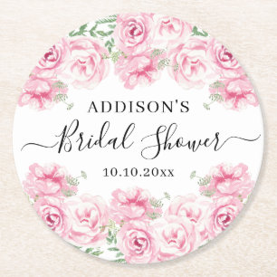 Dessous De Verre Rond Elégante Fête des mariées Rose aquarelle