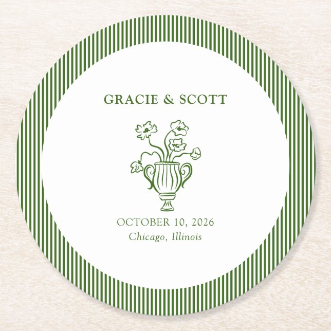 Dessous De Verre Rond Elégante Flower Garden Party Classic Green Mariage (Devant)
