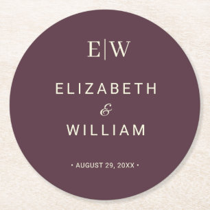 Dessous De Verre Rond Elégante laque simple cerise, Mariage Monogramme