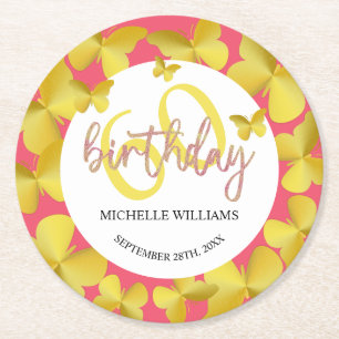 Dessous De Verre Rond Élégante Parties scintillant Gold Butterfly Callig