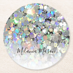 Dessous De Verre Rond Elégante Parties scintillant holographique personn
