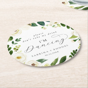 Dessous De Verre Rond Elégante réception de mariage floral blanc Je dans