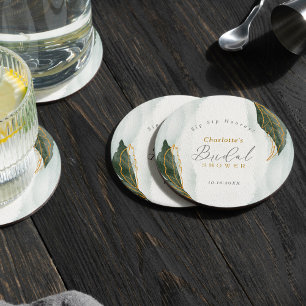 Dessous De Verre Rond Elégante verdure Fête des mariées or Aquarelle