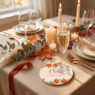 Dessous De Verre Rond Élégantes Feuilles d'Érable de Mariage d'Automne