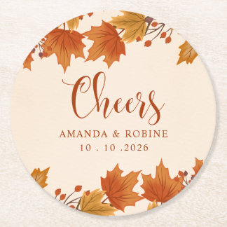 Dessous De Verre Rond Élégantes Feuilles d'Érable de Mariage d'Automne