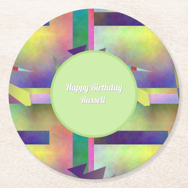 Dessous De Verre Rond Elemental Abstract Pattern Happy Birthday (Devant)
