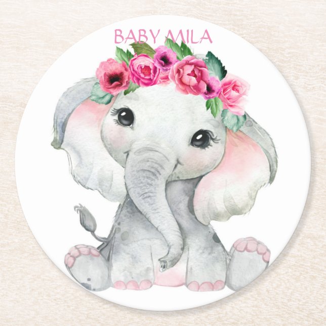 Dessous De Verre Rond Elephant Baby Shower (Devant)