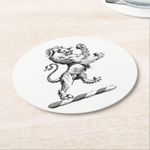 Dessous De Verre Rond Emblème héraldique du lion debout