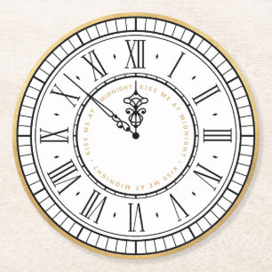 Dessous De Verre Rond Embrasse-moi à minuit Horloge du Nouvel An