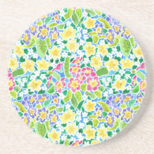 Dessous de verre rond en grès, Joli Motif Primrose