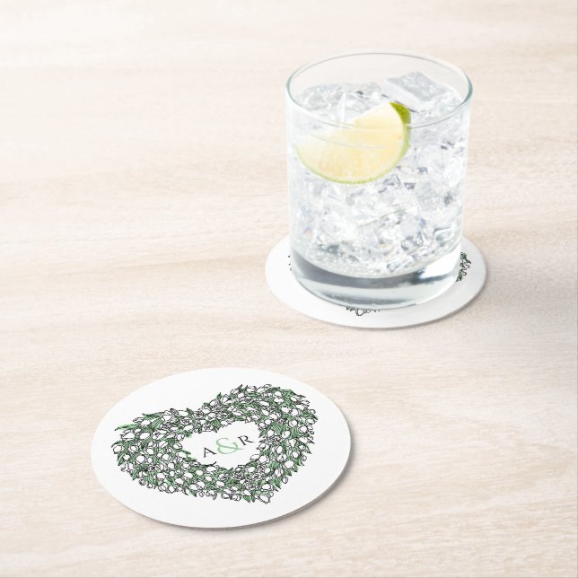 Dessous De Verre Rond Encre de couronne de tulipe blanche dessin monogra (En situation)