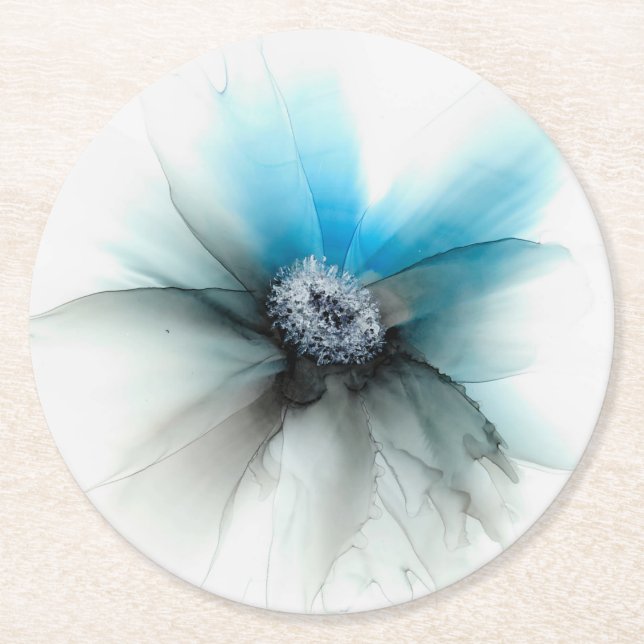 Dessous De Verre Rond Encres d'alcool fleur de bille (Devant)