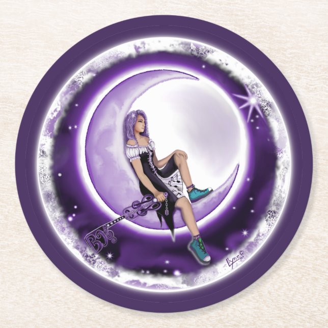 Dessous De Verre Rond Enfant de lune violette (Devant)