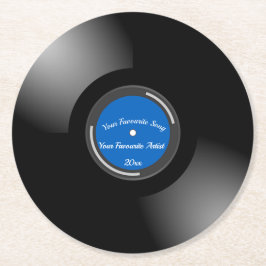 Dessous De Verre Rond Enregistrement Rétro Vinyl Avec Centre Bleu