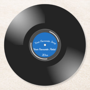 Dessous De Verre Rond Enregistrement Rétro Vinyl Avec Centre Bleu