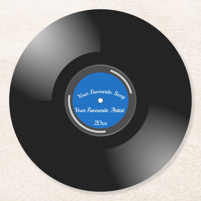Dessous De Verre Rond Enregistrement Rétro Vinyl Avec Centre Bleu (Devant)