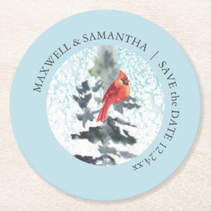 Dessous De Verre Rond Enregistrer La Date Mariage D'Hiver