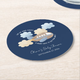 Dessous De Verre Rond Envol Aquarelle Avion Garçon Baby Shower