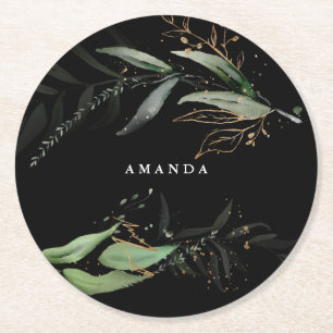 Dessous De Verre Rond Eucalyptus botanique feuillus Branche noire modern