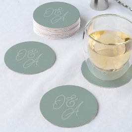 Dessous De Verre Rond Eucalyptus | Mariage de monogramme de script surdi