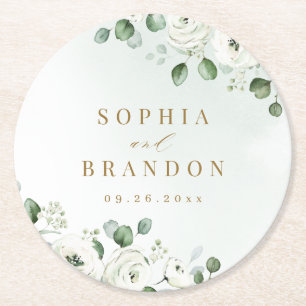 Dessous De Verre Rond Eucalyptus Verdure blanc floral rustique mariage
