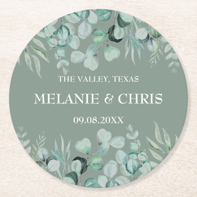 Dessous De Verre Rond Eucalyptus Verdure Custom Boho Rustique Mariage (Devant)