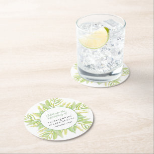 Dessous De Verre Rond Eucalyptus vert feuille aquarelle personnalisée ma