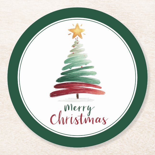 Dessous De Verre Rond Evergreen Minimalist Christmas Tree (Devant)