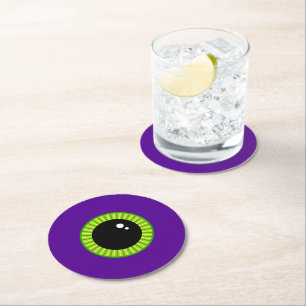 Dessous De Verre Rond Eyeball drôle de Monstre vert et pourpre