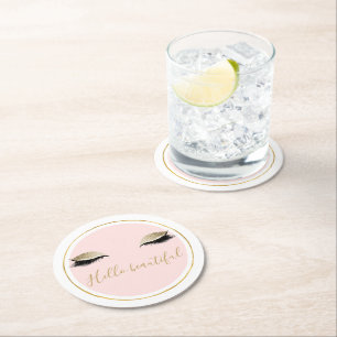 Dessous De Verre Rond Eyelashes Noir Rose Or Glitzy