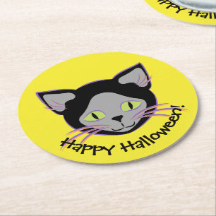 Dessous De Verre Rond Face de chat noir Halloween