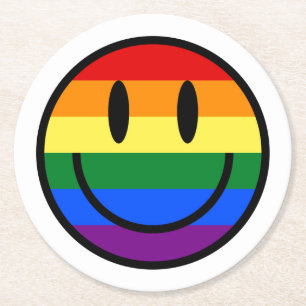 Dessous De Verre Rond Face souriante arc-en-ciel