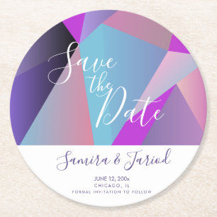 Dessous De Verre Rond Faire part de date violet bloc de couleur