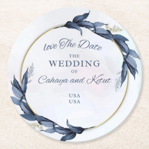 Dessous De Verre Rond Faire-part de mariage floral moderne – Cercle doré
