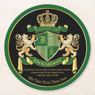 Dessous De Verre Rond Faites votre propre blason Green Gold Lion Emblem