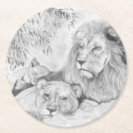 Dessous De Verre Rond Famille Lion
