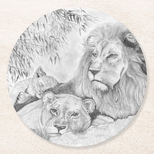 Dessous De Verre Rond Famille Lion (Devant)