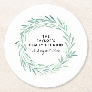 Dessous De Verre Rond Famille Réunion Aquarelle Wreath Verdure Foliage
