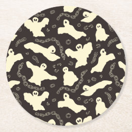 Dessous De Verre Rond Fantômes crémeux - motif d'Halloween.