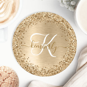 Dessous De Verre Rond Faux Gold brossé Parties scintillant métallique Im
