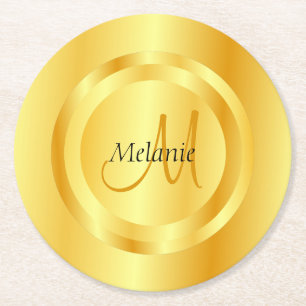 Dessous De Verre Rond Faux Gold Personnalisé Monogramme moderne Élégant 