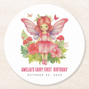 Dessous De Verre Rond Fée Fille Premier Anniversaire Rose Mignon