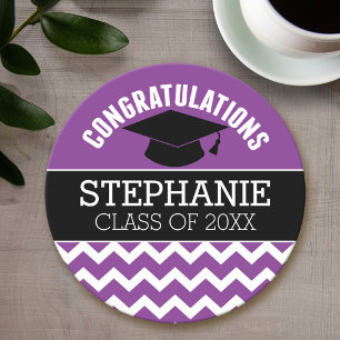 Dessous De Verre Rond Félicitations Diplômé - Purple Black Graduation