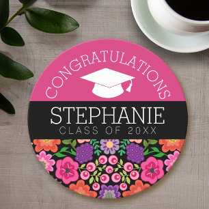 Dessous De Verre Rond Félicitations Diplômée Fleurs Filles Diplômée